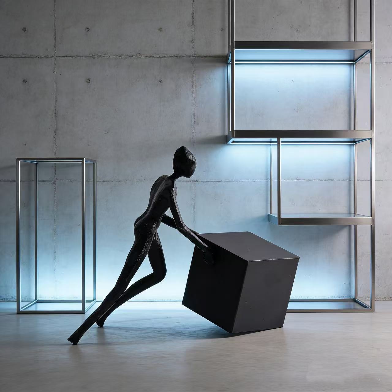 Pushing Cube Metal Sculpture #7130 - Limited Edition 5/5