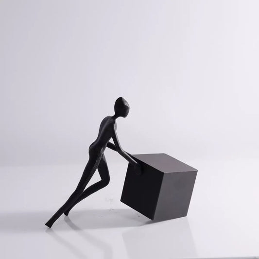Pushing Cube Metal Sculpture #7130 - Limited Edition 5/5